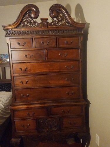 Antique carved wood tallboy - wood,